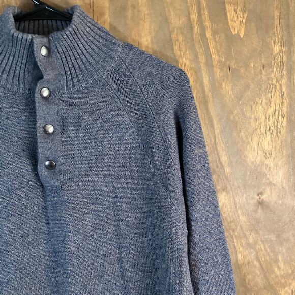 Banana Republic Mens Sweater Gray Knitted Mock Henley Neck Fine Wool Blend M - Picture 5 of 12